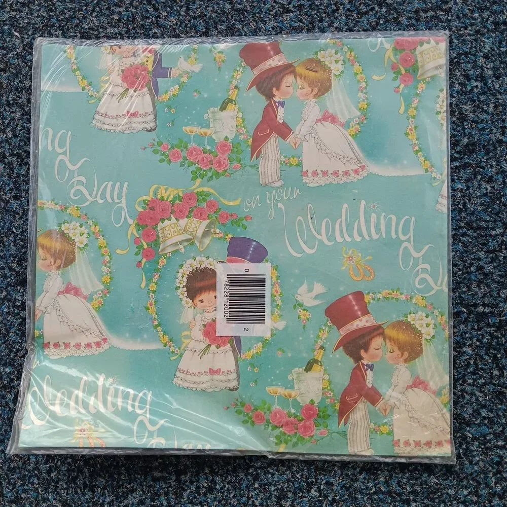 Vintage Hy-Sil Gift Wrap Wrapping Paper On Your Wedding Day 2 Sheets 20x30